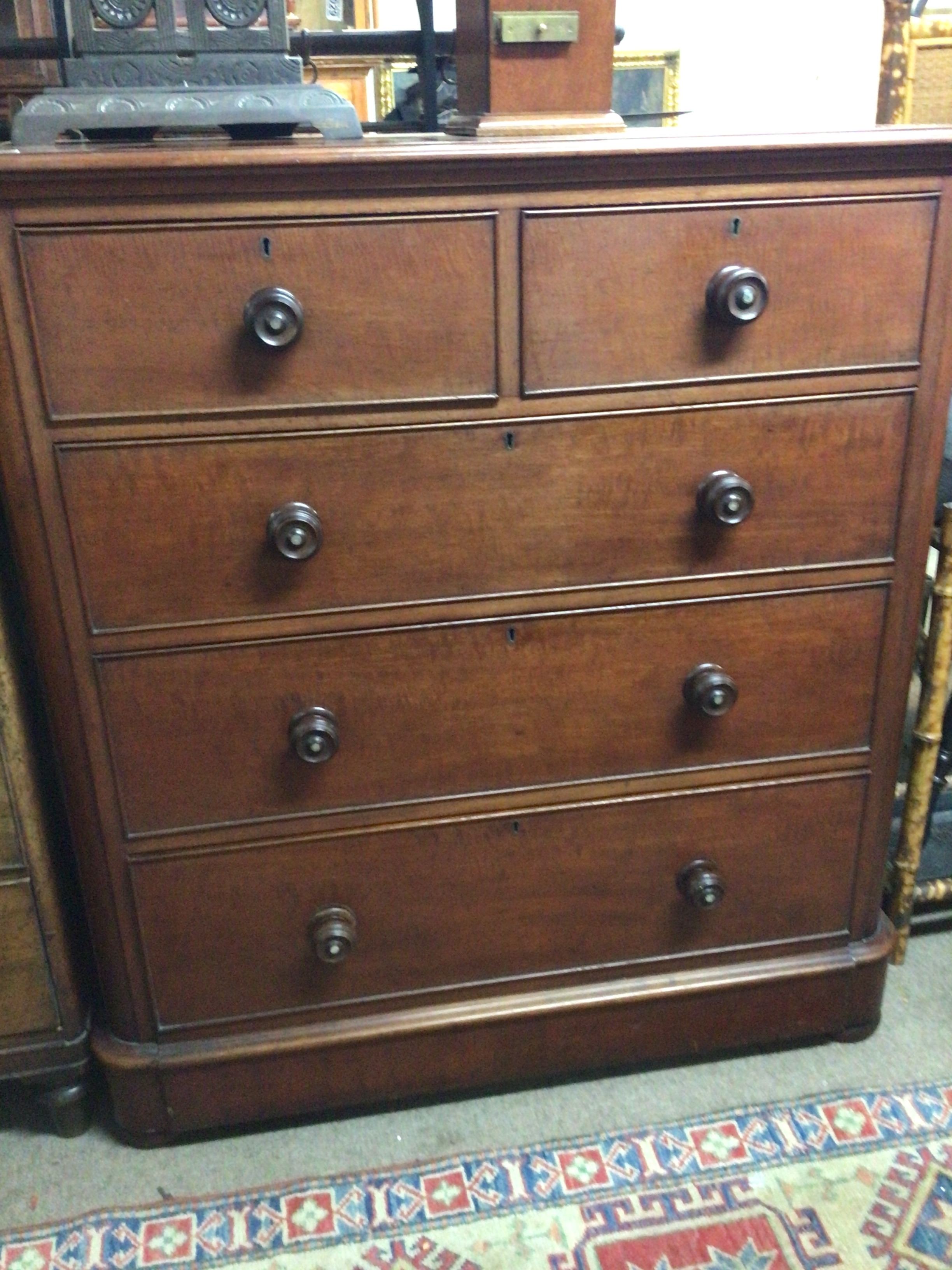  A quality Victorian satin walnut chest of drawers with two short and three long drawers 121cm high width 111cm   