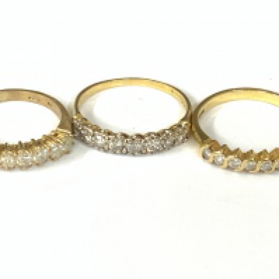 Three 18ct gold diamond half hoop rings. Approx ring size J,N,P. Approx 7.5g. Postage category A