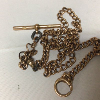 A gold watch chain with replacement non gold clip and link Total weight 35g