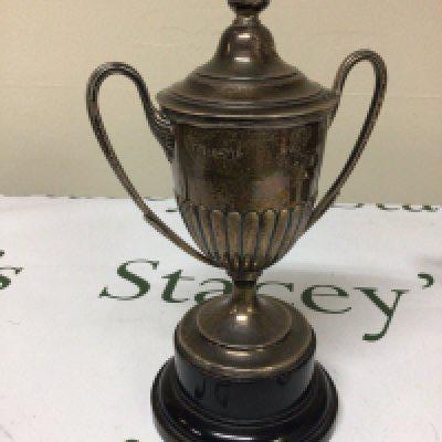 A Silver Trophy cup and lid with half fluted sides Birmingham hallmarks. No inscriptions.Height 23cm. Weight 255g