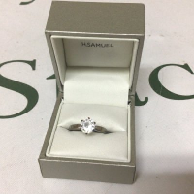 A 9carat white gold ring set with a CZ stone weight 2.3g approximately.