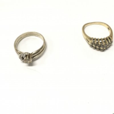 Two 14ct gold diamond cluster rings 1x white gold. Approx weight 6.7 grams, sizes M,N.