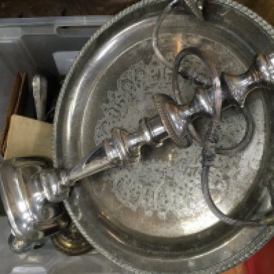 Two boxes containing silver plate various .