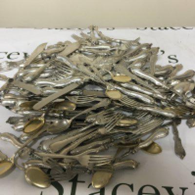 A large quantity of matching collection of German Silver (800) Cutlery loaded silver handled Knifes and folks solid silver folks and spoons total weight inclusive approximately 6.4kg.