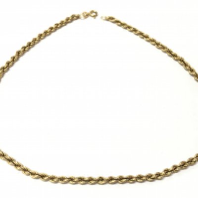 A 9ct gold twisted rope chain , total length 39cm long. 8.1g total weight. Postage category A