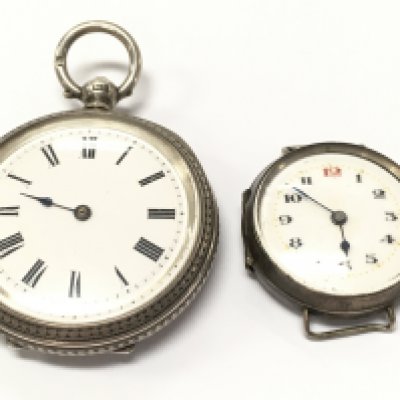 A silver cased pocket watch and wrist watch , postage category A