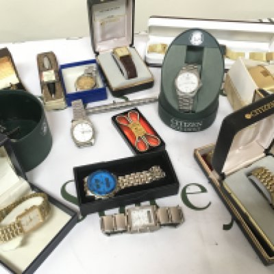 A collection of gents watches including Seiko, Citizen and other watches including cuff links 