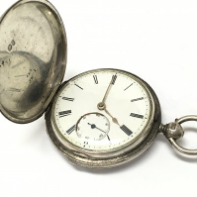 A silver full hunter pocket watch , postage category A