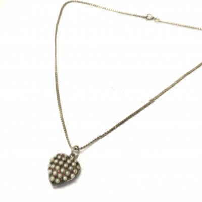 An antique heart pendant set with pearls and coloured stones on a silver chain , postage catA