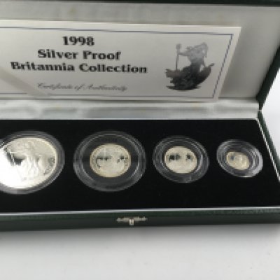 1998 silver proof Britannia four coin collection with COA. Postage B
