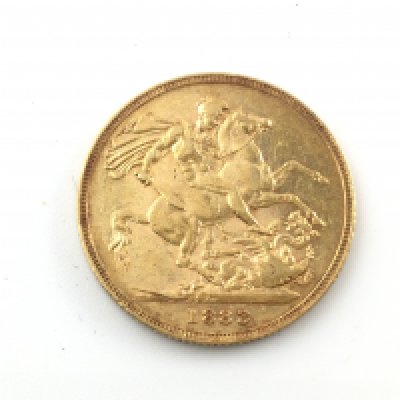 An 1883 full sovereign with Melbourne mint mark in coin capsule. Postage A