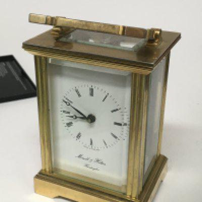 A brass cased carriage clock the rectangular dial maker Mowell & Hilton Huntingdon. NO RESERVE