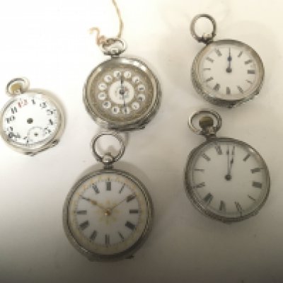 A collection of silver cased small sized pocket watches and fob watches key wind (5) NO RESERVE