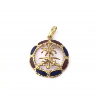 An Israeli enamel gold (unmarked) pendant. 4.62g