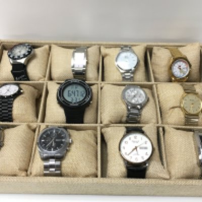 A collection of mens watches including DKNY, Seiko, Boccia, all working. Postage category B