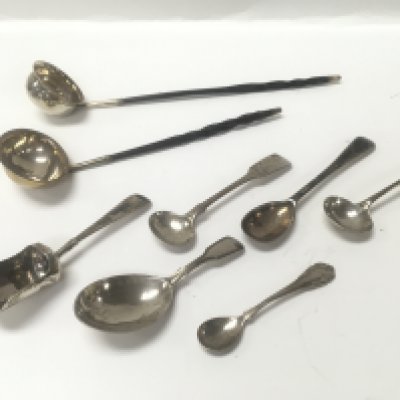 A collection of silver ladles and spoons. Approx weight with ladles 85 grams.