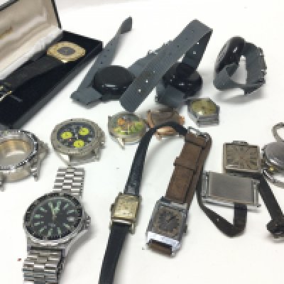 A collection of vintage watches including a Rotary , Accurist, Solar, Siro, Medana etc. Personal dosimeters. postage category A