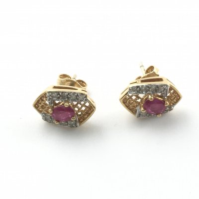 A pair of 18ct gold ruby and diamond earrings. 3.25g total.