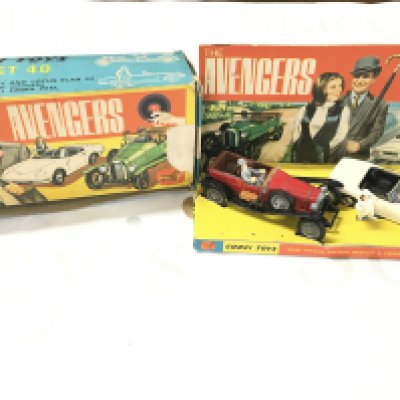A Boxed Corgi Gift Set #40 The Avengers John Steeds Vintage Bentley & Emma Peels Louis Elan S2. Box Is Worn Umbrellas Missing.