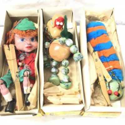 3 X Boxed Pelham Puppets. A Baby Dragon. A Caterpillar And SL Torchy.