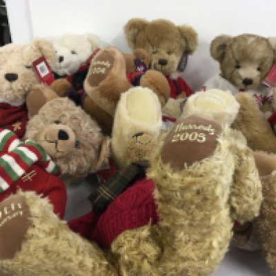 A collection of 10 Harrods Christmas Teddy Bears from 2002 to 2011. No reserve