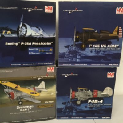 A collection of 4 boxed HobbyMaster model planes in the 1..48 Air Power series. Featuring HA 7505 HA7301. HA7901. HA7902. No reserve