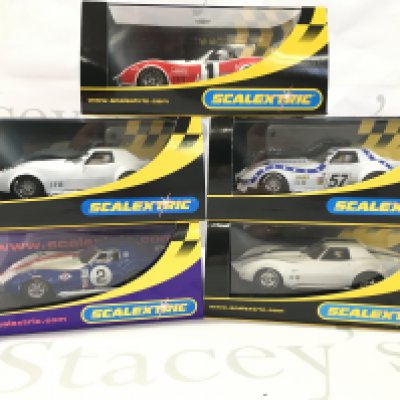 5 Boxed Scalextric Cars. All Corvettes.