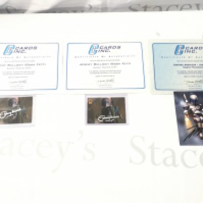 2X Signed Star Wars Jeremy Bulloch (Boba Fett) Merlin Trading Cards and a Temuera Morrison (Jango Fett) photo Card. With Certificates.
