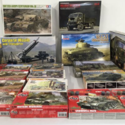 A collection of unstarted boxed plastic model kits by Airfix..Matchbox..IBG..etc featuring military vehicles. No reserve