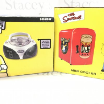 A Simpsons Boxed CD Player Mini Cooler (Missing Lead). And A LED Desk Fan.(3).