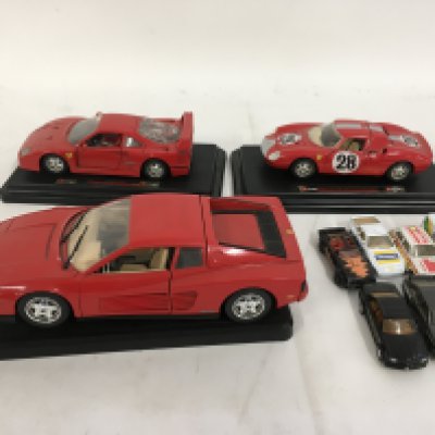 3 x model Ferraris by Burago and 7x Playworn diecast cars. No reserve
