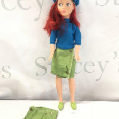 A Vintage Pedigree Sindy Mitzi Doll in Dark Blue Top And Beret. Also With Spare Skirt.