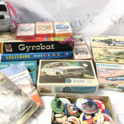 A Box Containing Boxed Model Kits. Board Games. Marbles. Matches. Vintage Top Trumps Etc. No Reserve.
