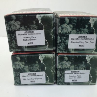 A collection of 4 boxed King and Country Minature Military models. Featuring the Arnhem Operation Market Garden series no.s MG08 ..MG10..MG12..MG12 and MG16. No reserve