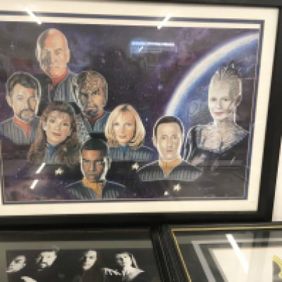 A collection of pictures comprising 3 artist signed prints and a photo all featuring characters ..actors from the numerous Star Trek series. No reserve
