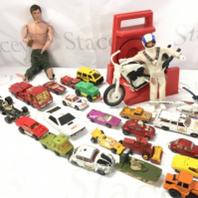 A Collection of Playworn Toys Including Action Man. Evel Knievel and a Collection Of Diecast.