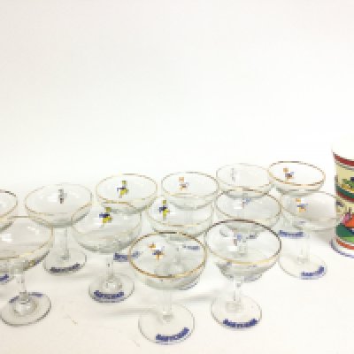 Vintage Babycham glasses and Art Deco style wren home sweet home porcelain cups. This lot cannot be posted