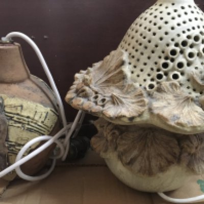 A collection of three Bernard Rooke lamps .