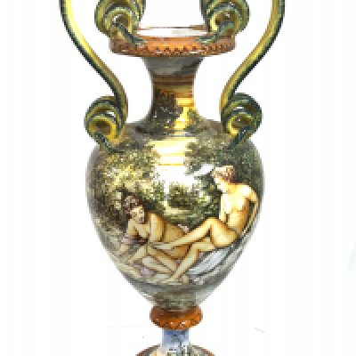 A 20thC Cantigali Amphora vase and pedestal stand. Vase. 54cm/ .Pedestal. 84cm. (D). (Previously owned and from the estate of Sid James unfortunately no provenance).