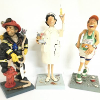Resin Guillermo Forchino figures including The Runner, Fireman, Nurse. 40cm tall approximately. This lot cannot be posted