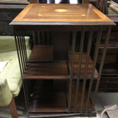An inlaid mahogany Edwardian revolving bookcase, dimensions 58x58x84cm