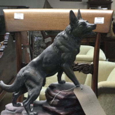 A art deco speltar figure in the form of a German shepherd 38 cm .