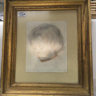 A coloured drawing of a baby. Approx 43x48cm. (No reserve)