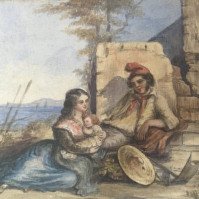 A framed watercolour study of figures signed by Charles Armytage