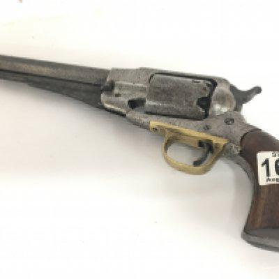 A rare Antique American Civil War Remington six shot Percussion revolver the octagonal barrel with makers stamp and patent date Sep14 1858 New York USA. the revolver with brass trigger guard action functions well serial number 64727 No Firearms license required.