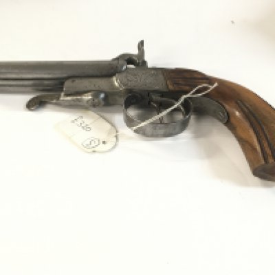 A French double barrel pin fire pistol.