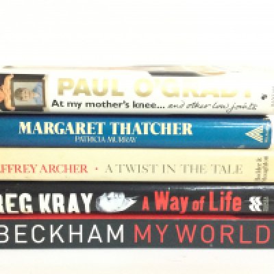 A collection of signed autobiographies including Reggie Kray, David Beckham etc. postage category B