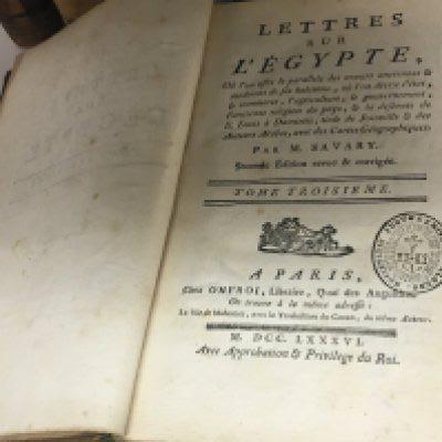Letters from Egypt Two vol with maps possible 1786 French one vol with damaged spine Three volumes of a 19th Century Continental Bible and A History of Egypt Breasted.