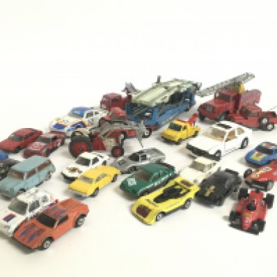 A collection of vintage Playworn toy cars including Matchbox, Corgi etc . Postage category C- NO RESERVE