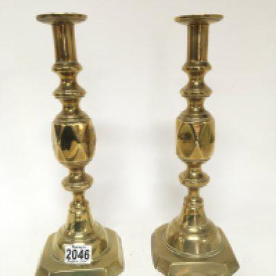 A pair of large late 19th Century brass candle sticks height 36cm
